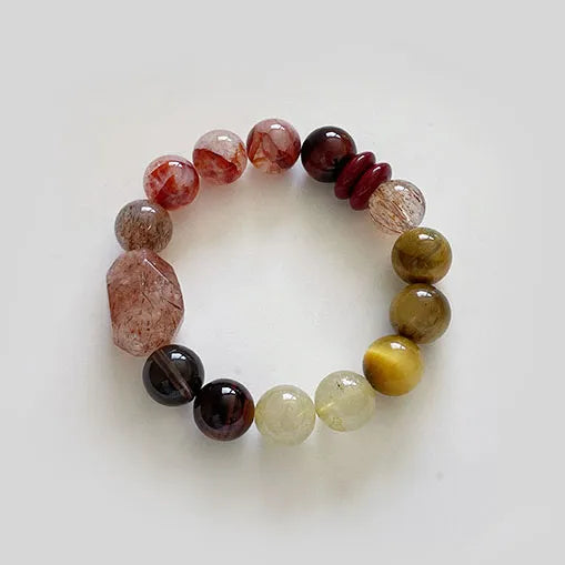 Veloriar The Alchemist natural rutilated quartz smoky quartz and Super Seven bracelet
